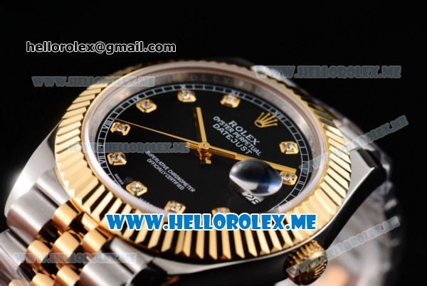 Rolex Datejust II Asia 2813 Automatic Two Tone Case/Bracelet with Black Dial and Diamonds Markers (BP) - Click Image to Close